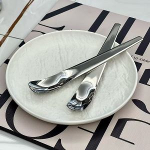 Thìa Bằng Thép Không Gỉ Dài Tay Cầm Phẳng Cho Đồ Ăn Nhẹ Kem Sữa Chua Bánh Quy Bánh Bao Kem Dụng Cụ Ăn Uống