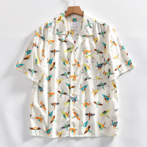 Very Eloquent! Hong Kong Style Retro! Export Mens Clothing Summer Fashion All-Matching Print Casual Short-Sleeved Shirt Fashion