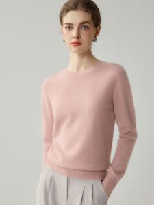 YAKUER | Womens 100% Cashmere Round Neck Solid Color Pullover Base Layer
