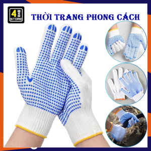 Combo 5 Găng Tay Bảo Hộ Vải Dệt Phủ Hạt Nhựa Chống Trượt – Bao Tay Làm Vườn - Găng Tay Len Lao Động Thoáng Khí / Găng Tay Làm Công Trình Có Hạt Nhựa Bám Tốt - Bao Tay Đi Phượt Tập Gym Dày Dặn