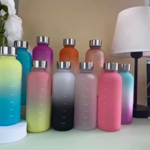 550ml Bottle With Time Marker Motivational Reusable Fitness Sports Outdoors Travel Leakproof BPA Free Frosted Plastic
