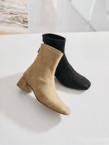 Belle | Fur-lined Fashionable Stretchy Suede Boots with Thick Heel