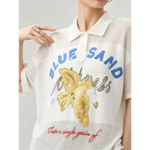 GULILI | Polo Neck Cutout Loose Casual Short Sleeve T-Shirt