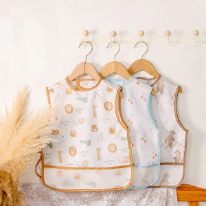 HappyFlute New One Piece With Pocket Waterproof Cartoon Printing Sleeveless Hook&Loop Design Multifunction Use Baby Bib