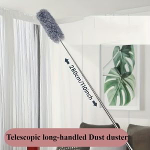 2.8M Extended Chicken Feather Duster Extendable and Curved Ceiling Cleaning Broom Household Electrostatic Dust Collector