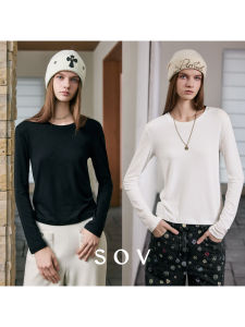 SOV Short Sleeveless T-Shirt Womens Slim Fit Long Sleeve Wool Blend Lyocell Fiber Skin-friendly Base Shirt Spring Autumn Winter