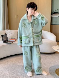 Bộ Đồ Ngủ Trẻ Em Nam Mùa Thu Đông Xuân Bằng Vải Nỉ Coral Dành Cho Thanh Thiếu Niên Trẻ Đồ Mặc Nhà Thoải Mái Chất Liệu Polyester