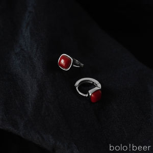 Bolo Ankela Red Retro Dark Red Small Square Ear Clip Female Stud Earrings Earrings Chinese Ancient Style Joyous Earrings Special-Interest Design