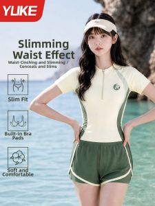 YUKE | Slimming Tummy Cover Short Sleeve UV Protection Swimsuit