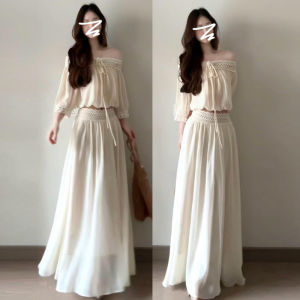 Karrar betsey | French Style White Lace Spaghetti Strap Midi Dress Set