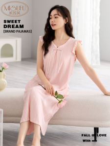 Summer Cotton Sleepwear Sleeveless Midi Dress Chinese Style Home Gown with Chest Pad Bell Sleeve Casual Vintage Wind Dress