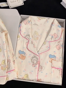 Quần pyjama dài tay cho phụ nữ cho phụ nữ cho áo khoác cardigan ngọt ngào mùa thu cho bộ quần áo hoạt hình có kích thước thêm