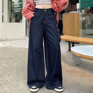 Quần Jeans Denim Ống Rộng Cạp Cao Cho Nữ Mùa Xuân Thu Mới Quần Dài Thường Ngày Dáng Rộng Dáng Tròn Dáng Dài Đến Sàn