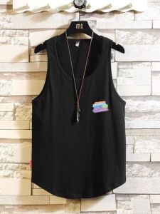 Summer Mens Sleeveless Fitness Sport Vest Loose Casual round Neck T-Shirt Youth Trendy Brand INS Stylish Shoulder Pad Removal