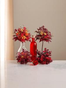 Wedding Decoration Red Flower Pots Pathway Flowers Orange Gold Table Decor Chinese Style Props Festive Celebration Supplies