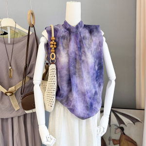 LIYANGANG | Sleeveless Bow Print Chiffon Blouse