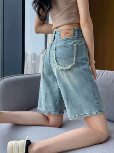 High-Waist Loose Denim Shorts for Women Summer Lightweight Cotton Viscose Blend Anti-Wrinkle Burrs Wash Zippered Elastic Waist