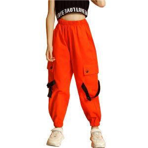 Rolanko Orange Pants for Kids Loose Jogger Cargo Trousers Street Hip Hop Dance Costume Sports Wear Children Casual Clothing Bottoms 4-16 Years