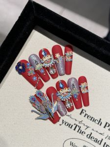 Handmade Wearing Nail Art Phoenix Blue Wedding Nails 3D Wearable Nail Tips Chinese Style Beauty Tools No Brand Registered Trademark
