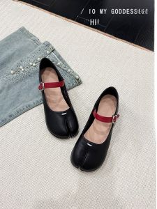 Womens Mary Jane Shoes Spring Summer New Soft Bottom Slip-On Split Toe High Insole Flat Bottom Fashion Single Shoes