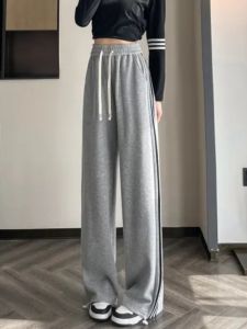 Grey Wide Leg Banana Pants Womens Spring Autumn Thin Drapey Slimming Loose Straight Sports Pants Narrow Casual Sweatpants Winter