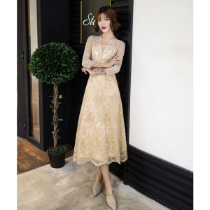Elegant Evening Gown Womens Dress High-End Luxury Wedding Moms Suit Formal Party Korean Style Mid-Waist A-Line Skirt