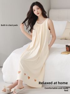 Miiow | Cool Feeling Cotton Silk Sleep Dress Women Summer Loose Comfortable Sleeveless Vest Skirt Home Leisure Wear Round Neck Long Dress