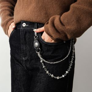 New Fashion Versatile Pants Chain Heavy duty Dice Rivet PU Splicing Personalized Punk Street Dance Paired with Jeans Cool Nightc