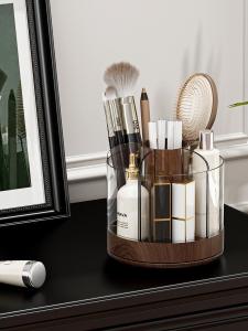 กล่องเก็บแปรงแต่งหน้าแบบหมุนได้ป้องกันฝุ่นสำหรับเครื่องสำอาง กระดุมลิปสติก แป้งฝุ่น อุปกรณ์ตกแต่งโต๊ะชีวิตประจำวัน