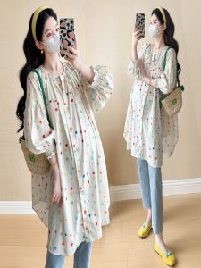 Váy Sơ Mi Cỡ Lớn Cho Bà Bầu Tay Lửng Họa Tiết Chấm Bi Thời Trang Xuân Thu Dáng Rộng Thoải Mái Thoải Mái