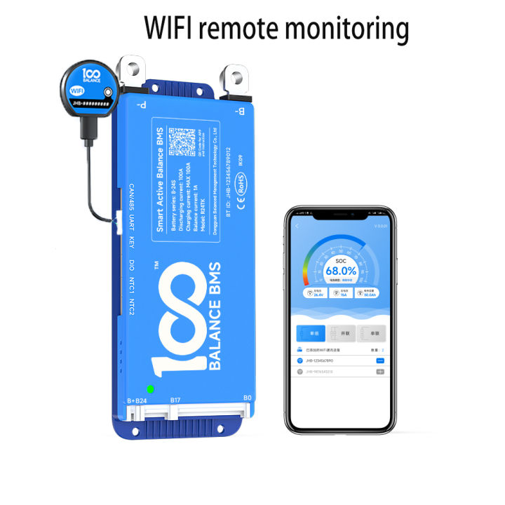 BMS Smart 100BALANC Bluetooth wifi 4s 8s 17s 20s 24s / 60A 80A 100A 150A Balanced current 1A Real time monitoring for comprehensive balance for Lifepo4 NMC battery