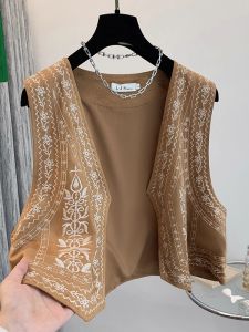 AIYITI | Bohemian Embroidered Vest Top Womens Summer New Plus Size Ethnic Style Shoulder Pad Shirt Boho Style Thin Material Online Exclusive