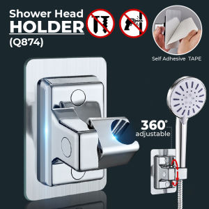 Q MALL No Drill Showerhead Bracket Adjustable Wall Mounted Shower Head Holder for Bathroom Accessories - Silver/ Black (Q874) (Q875)