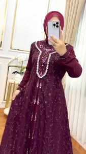 Maudy Dress Ceruty Apk Swarovski Gamis Wanita Simple Dan Elegan Dress Kondangan Dewasa Mewah Viral