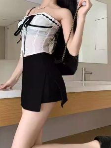 High Waist Slit Mini Skirt Womens Sport Style Anti-Light Grey Skirt Pants Tight Fit A-Line Skirt Elastic Waist No Lining