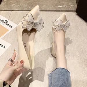 Womens High Heels Autumn Bows Stiletto Heel 2024 New Arrival Rhinestone Wedding Shoes French Pointed Toe Flats Classy Shoes