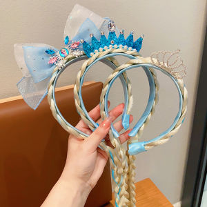 Elsa Princess Crown Wig Braided Hair Band Girls Birthday Ice Princess Headband Hair Accessories Korean Style Childrens Clothing