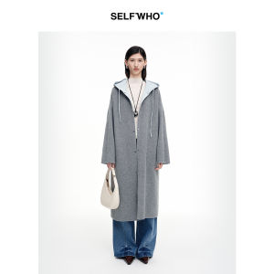Double-Sided 100 Wool Hooded Drawstring Coat