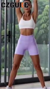 Quần Short Thể Thao Nữ Cạp Cao Liền Mạch Tập Yoga Đạp Xe Chạy Bộ Tập Gym Chất Liệu Nylon Elastane Màu Trơn