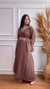 Mihar Store / COD 505: Gamis Crinkle Terbaru Polos Renda & Kaftan Lengan Panjang Lonceng