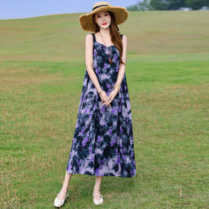 Elegant Cotton Silk Strap Dress Womens Summer New Outwear Young Style Beach Skirt Personality Belly Cover Long Dress