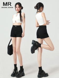 กางเกงขาสั้นผ้ายีนส์เอวสูงสีดำสำหรับผู้หญิง กางเกงขาสั้นทรงเอหลวมบาง กางเกงขายาวทรงเอ 5 จุด ทรงเข้ารูป ฤดูร้อน 2025 กางเกงขาสั้นผ้าฝ้ายยืด