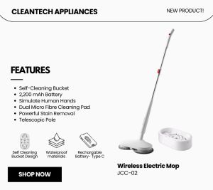 Cleantech Wireless Electric Mop with Self Cleaning Bucket Design