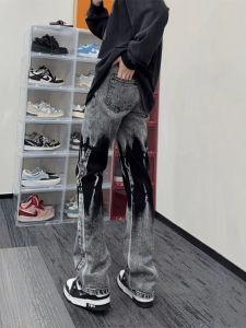 กางเกงยีนส์ทรงตรงชายสไตล์อเมริกัน ทรงสลิมฟิต ทรงขากระบอกเล็ก ทรงหลวม ทรงหลวม กางเกงยีนส์ทรงตรงสำหรับผู้ชาย