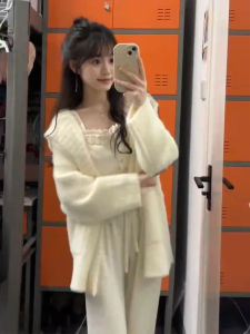 Atmosphere Temperature-Sensitive Soft Wind Soft Glutinous Loose Long Sleeves Artificial Mink Fur Sweater Outwear Female Autumn and Winter 2024 New Arrival Cardigan