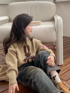 Thickened Spring Autumn Girls Knitted Sweater Childrens Warm Base Shirt Fashionable Little Girl Knitted Sweater Warmth