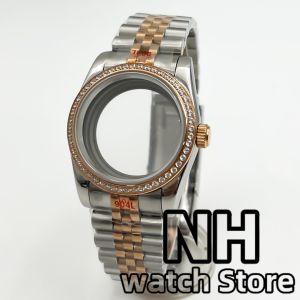 NH35 Watch Case 36mm Polished case Diamond Bezel Silver RoseGold Sapphire Glass Fit NH34 NH35 NH36 ETA2824 PT5000 Movement