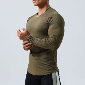 Mens Fitness Long Sleeve Tight Shirt Quick Dry High Elasticity Basketball Uniform Running Training Gear Gym Base T-shirt Trendy
