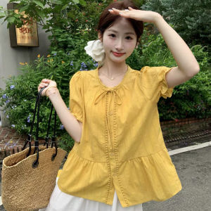 Elegant All-match Sweet Round Neck Short Sleeve Shirt