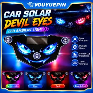 YOUYUEPIN Universal Car Atmosphere Light Solar And USB Charging 18 LED Beads Suction Cup Installation No Wiring Needed Waterproof Exterior Interior Lighting Accessory New Devil Lamp